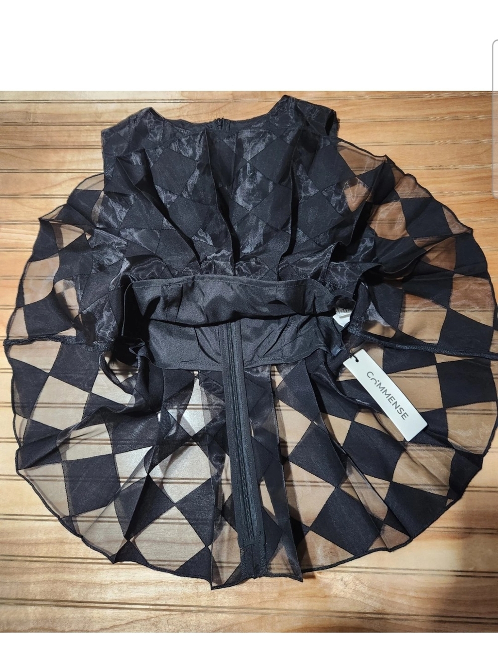 Commense Black Sheer Peplum Checkered Crop Top Sz XS Gothic Feminine Artsy